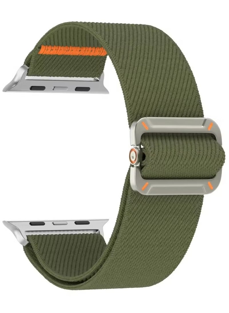 حزام نايلون قابل للتعديل لساعة Apple Watch Series 10/9/8/7/6/5/Ultra 2/Ultra - 49 مم 44 مم 45 مم 42 مم 46 مم مع مشبك معدني (أخضر)